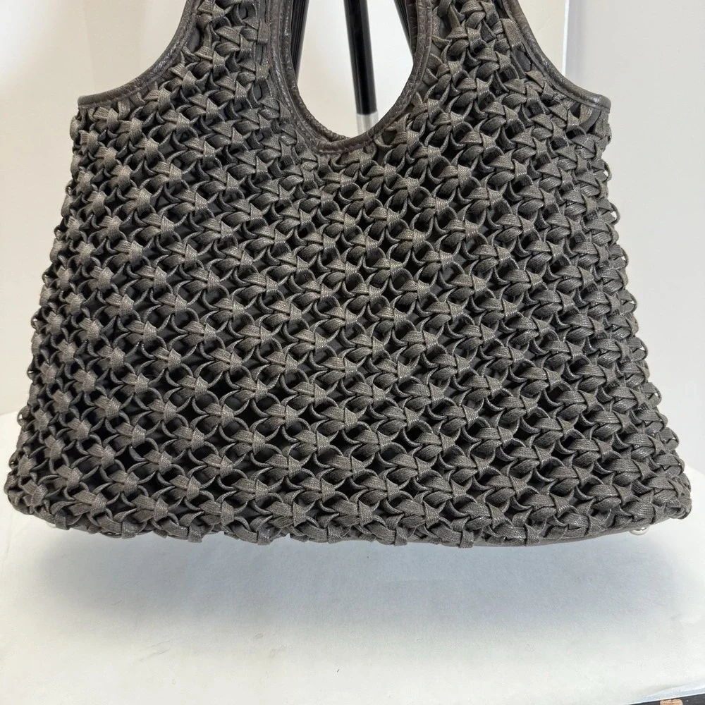 Banana Republic Brown Woven Tote Bag Purse Leather Trim Boho‎ Hippie Y2K - Picture 2 of 12